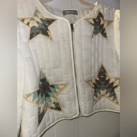 NWOT Blue B Quilted Multi Star Embroidered Padded Zip Up Jacket